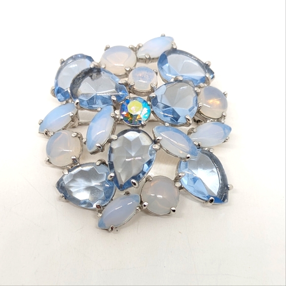 Schiaparelli Jewelry - Vintage Schiaparelli Opalescent Blue Rhinestone Brooch Open Back